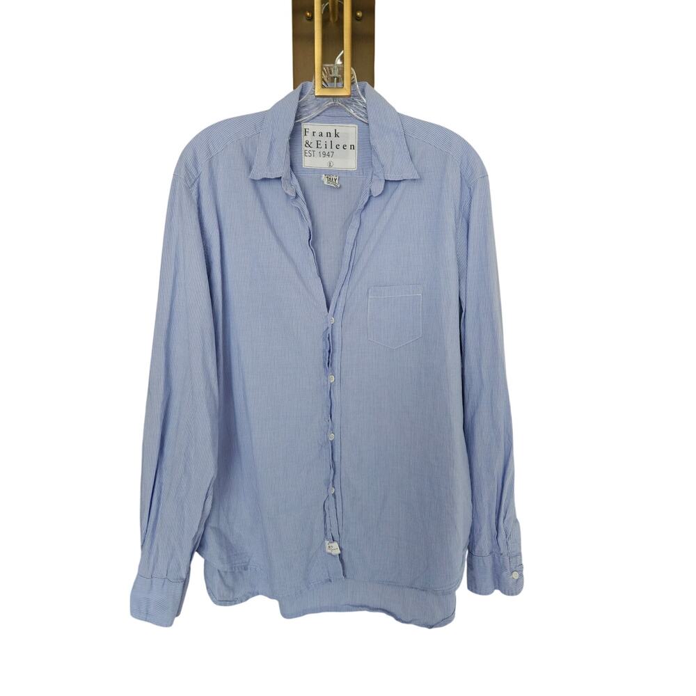 Frank & Eileen Women's Blue Stripe Cotton Button Down Lightweight Shirt Large